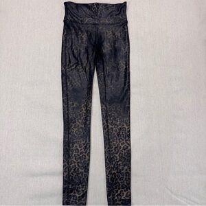 Spanx Faux Leather Leopard Animal Print Leggings Brown Metallic Sz Medium